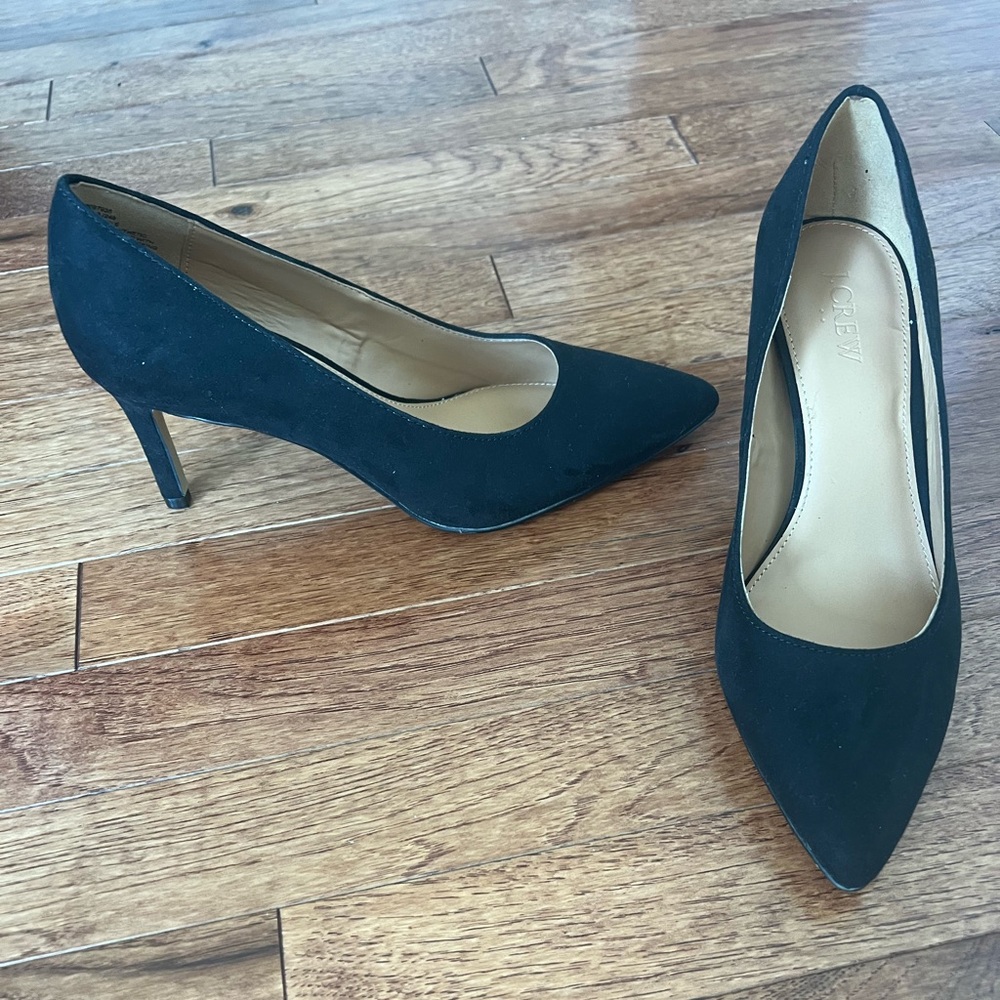 Never worn black faux suede J Crew pumps. Size 8.